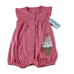 Carter's Ice Cream Cotton Romper Girls Size 3 Months Pink Polka Dots